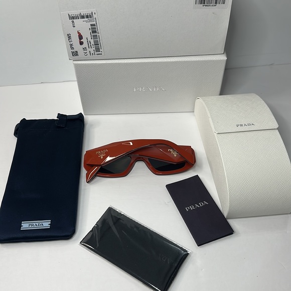 Auth - NEW Prada PR17WS 12N5S0 Orange Black Dark Grey Rectangle Unisex Sunglass… - Picture 12 of 15